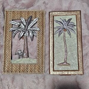 Tropical Palm Tree Wall Art Decor Rose Gold color Framed Coastal Home Decoration